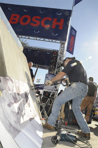 Power Tools Used to Carve Concrete Mural at Trade show Booth